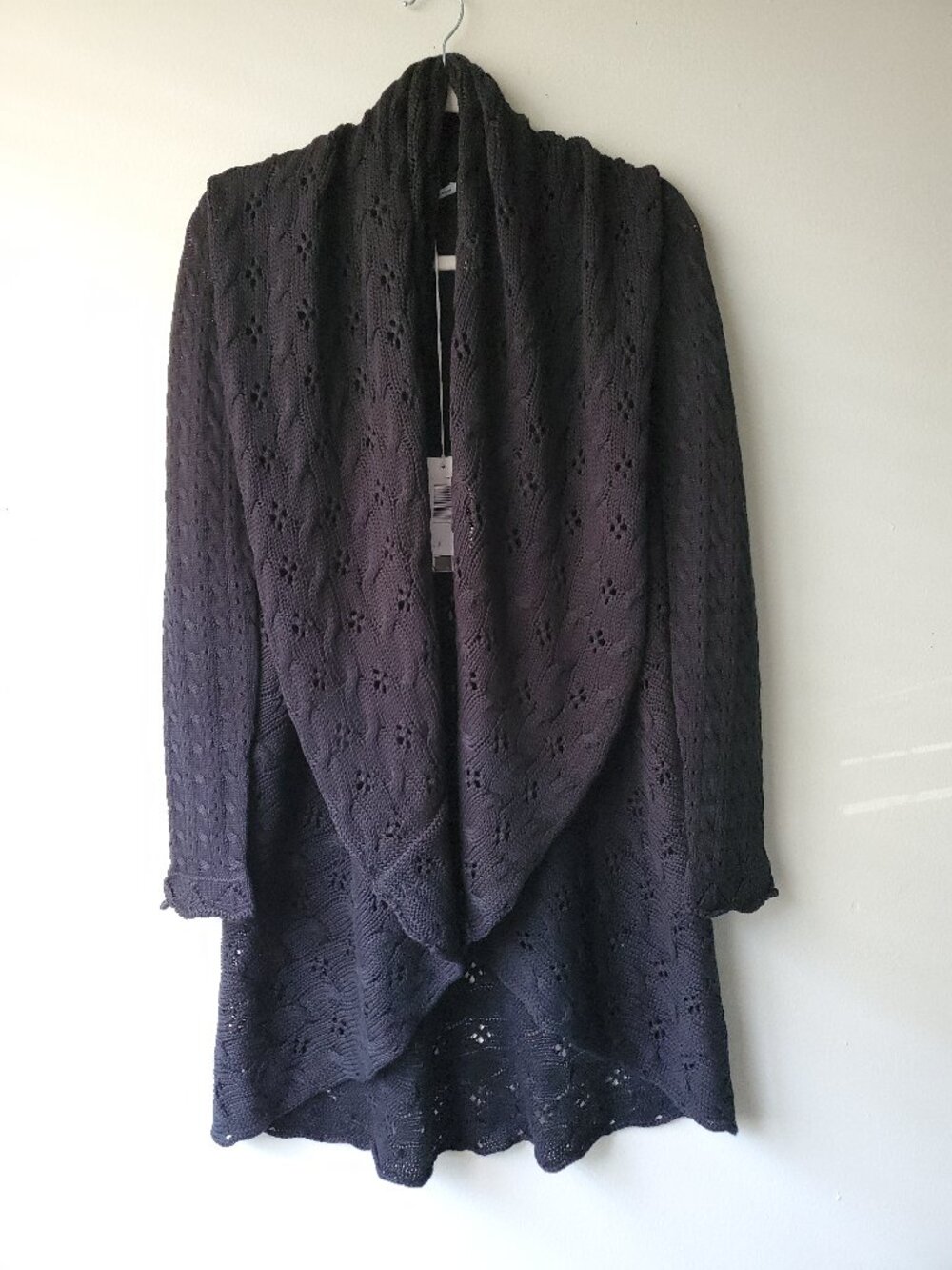 NEW Cotton by Autumn Cashmere Pointelle Drape Cardigan Black Small